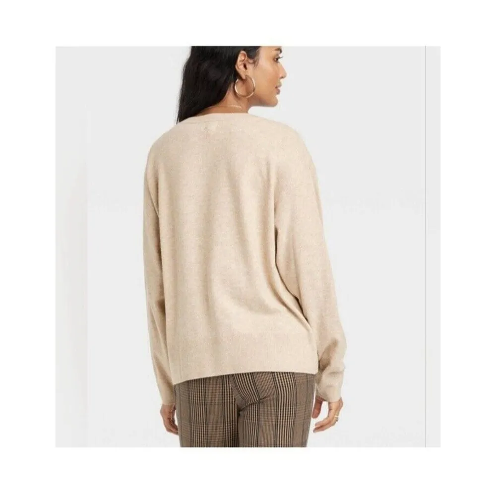 A New Day Sweater Size Small Oatmeal V Neck Knit Top Fine Gauge Pullover Target - Image 4