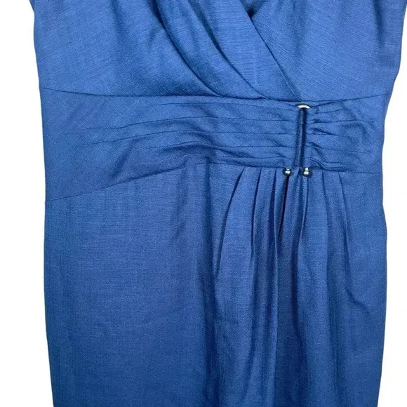 Classiques Entier Royal Blue Sleeveless Dress Ruched Waist V-Neck Women Size‎ 6 - Image 6