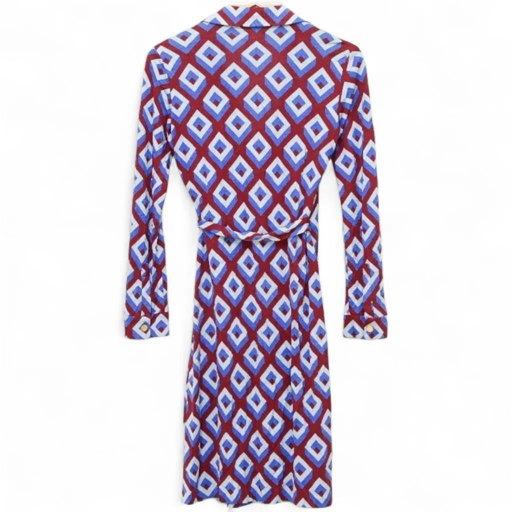 Diane Von Furstenberg NEW Jeanne Silk Red & Blue Geometric Wrap Dress Size 4 - Image 8