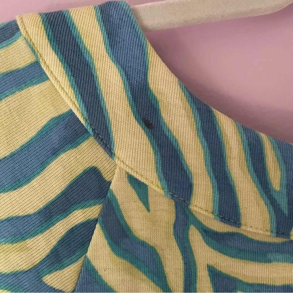 Rafaella Boxy Shirt S Funky Zebra Print Green Blue Short Sleeve Modest Neckline - Image 2