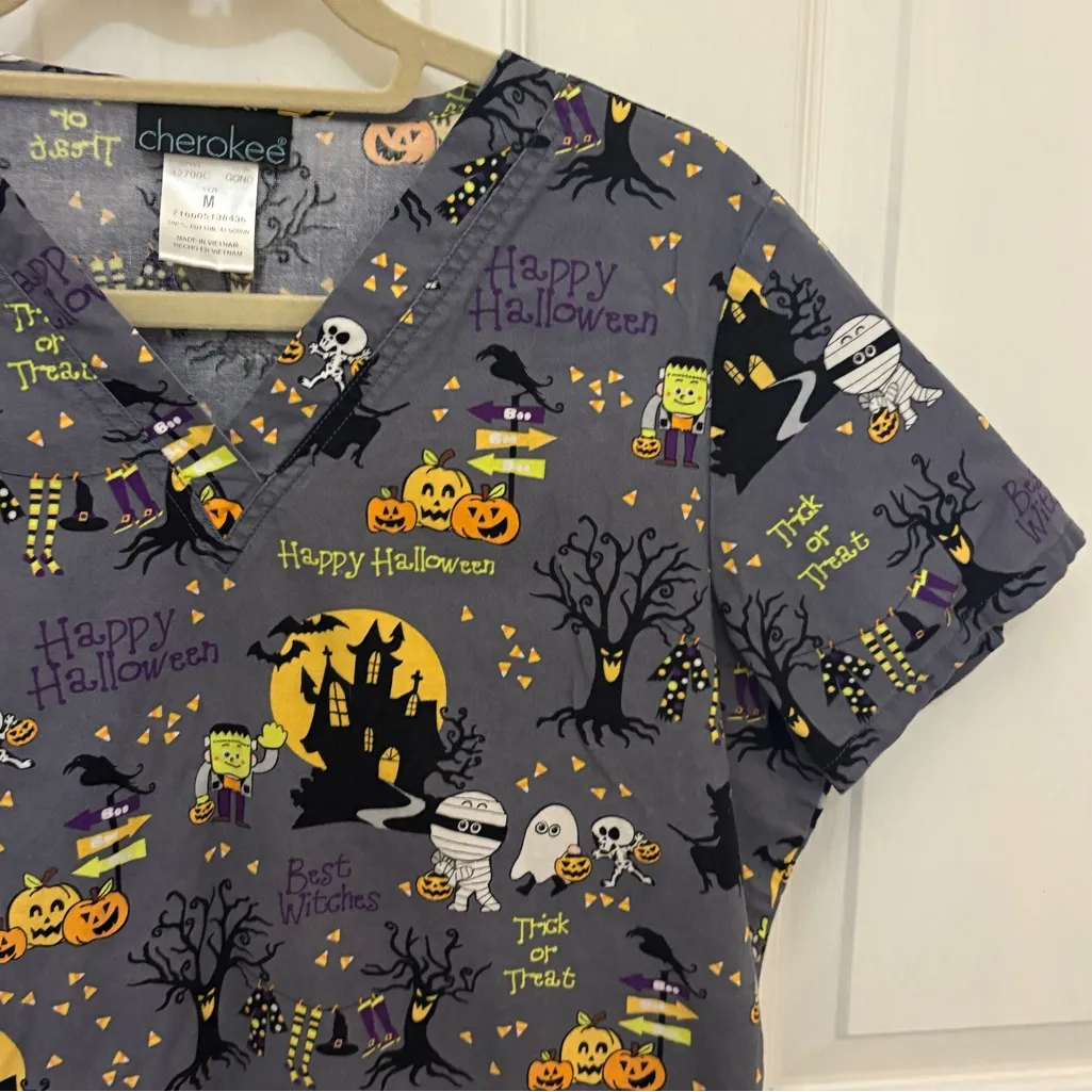 Cherokee Women’s Short Sleeve Halloween Scrub Top - Image 7