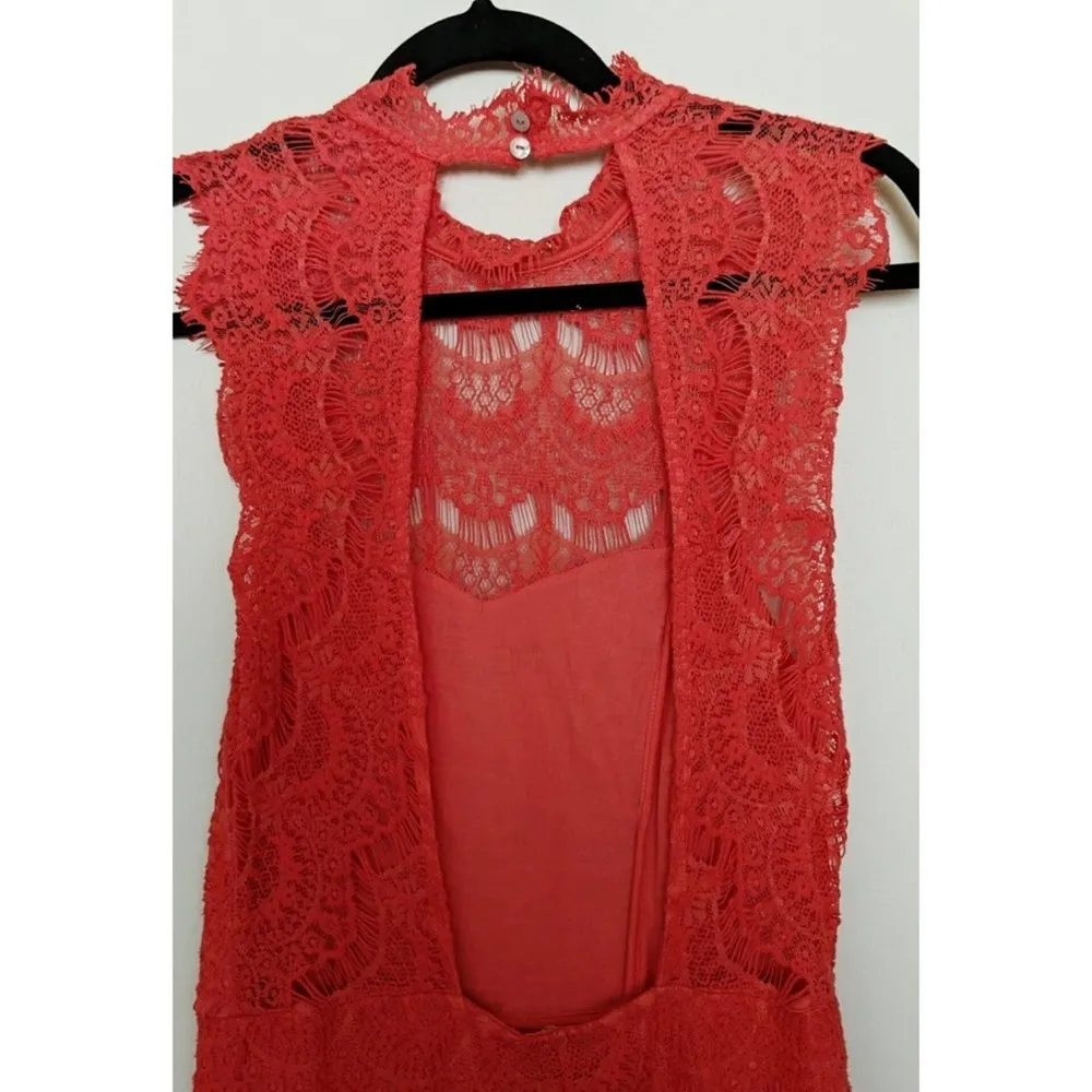 Free People Daydream Slip/Minidress Coral Bodycon Jewel Neck Cap Sleeves S - Image 5