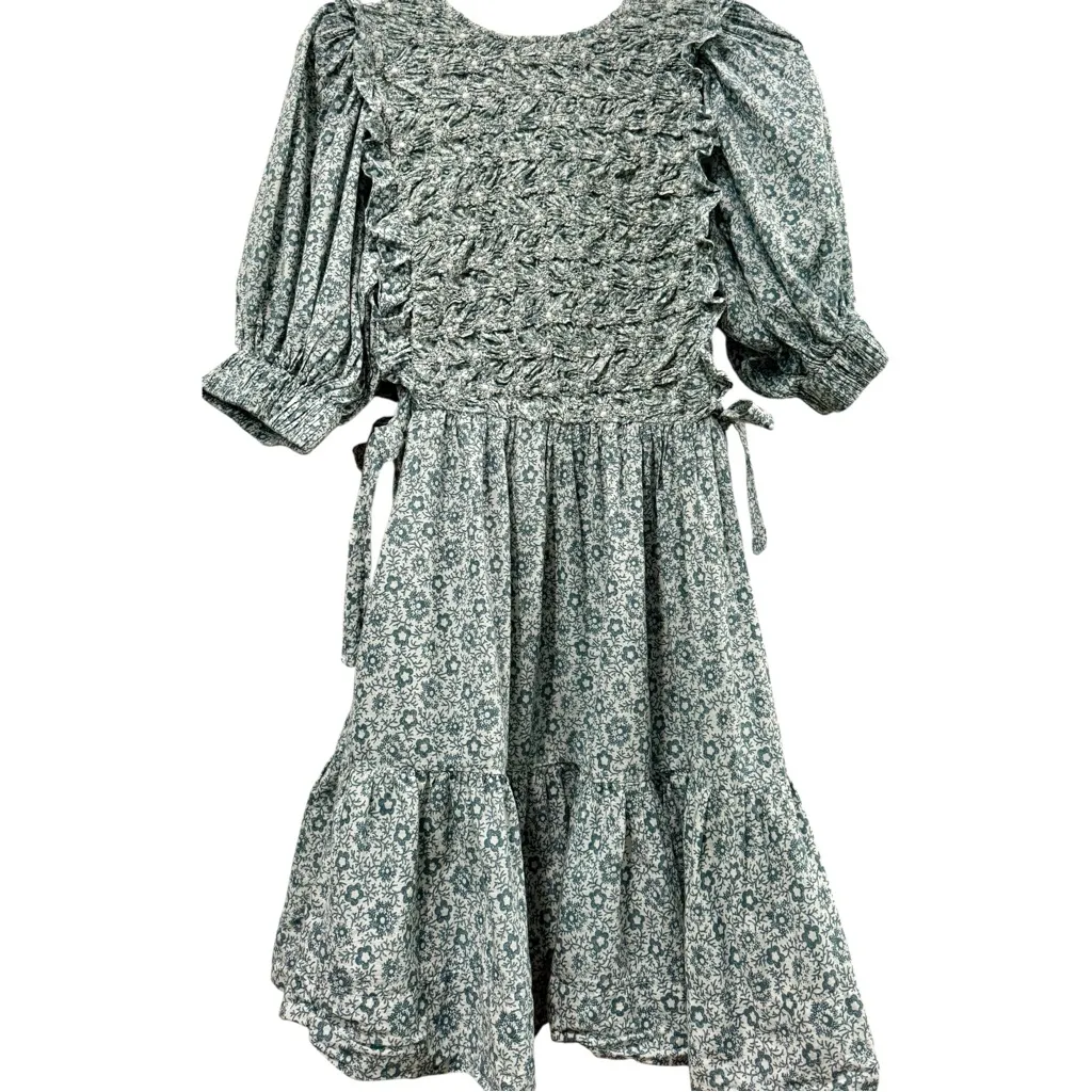 SEA by New‎ York Smocked Ida Puff Sleeve Sage Green Floral Mini Dress Size Small - Image 4
