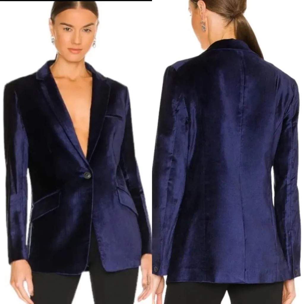 Rag & Bone Margot Velvet Blazer Deep Blue One Button Sports Coat Womens 10 NWT - Image 2