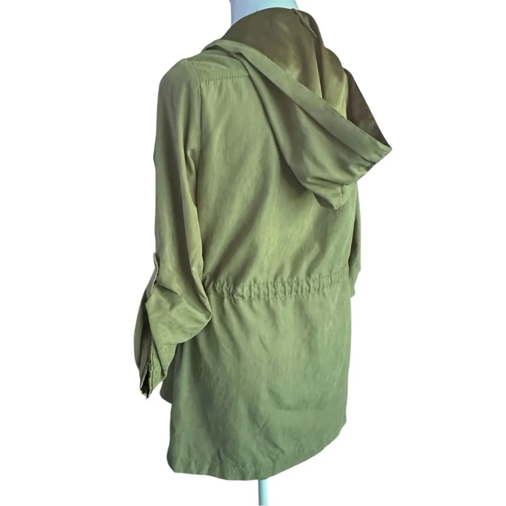 Milk and Honey Spring Green Jacket Long Hood Lightweight Mid Length Cinch Waist Size L - Image 3