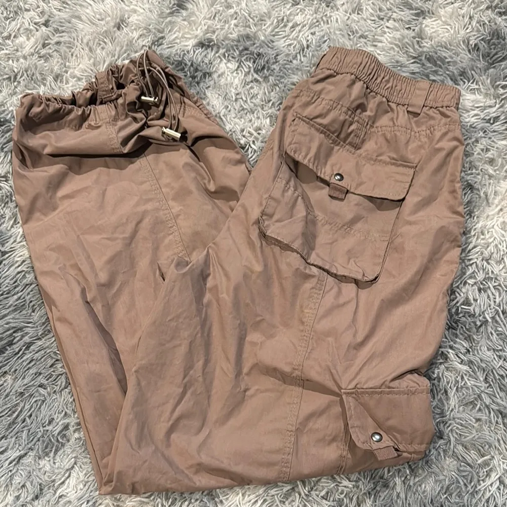 Tan Cargo Pants with Relaxed Fit and Adjustable Waistband - Image 2