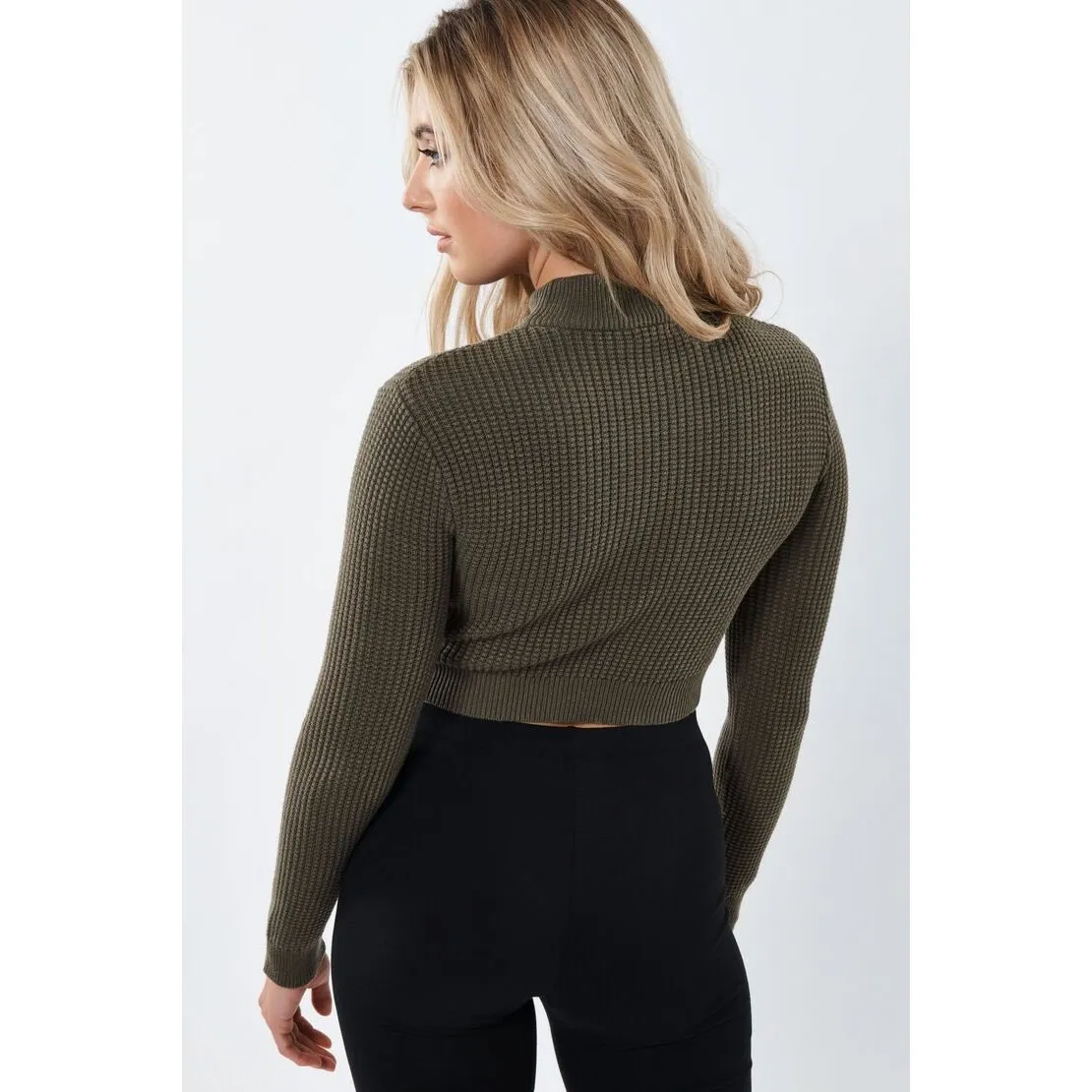 NWT GARAGE Mock Neck Ribbed Long Sleeve Cropped Sweater Olive Green Size XS - Image 3