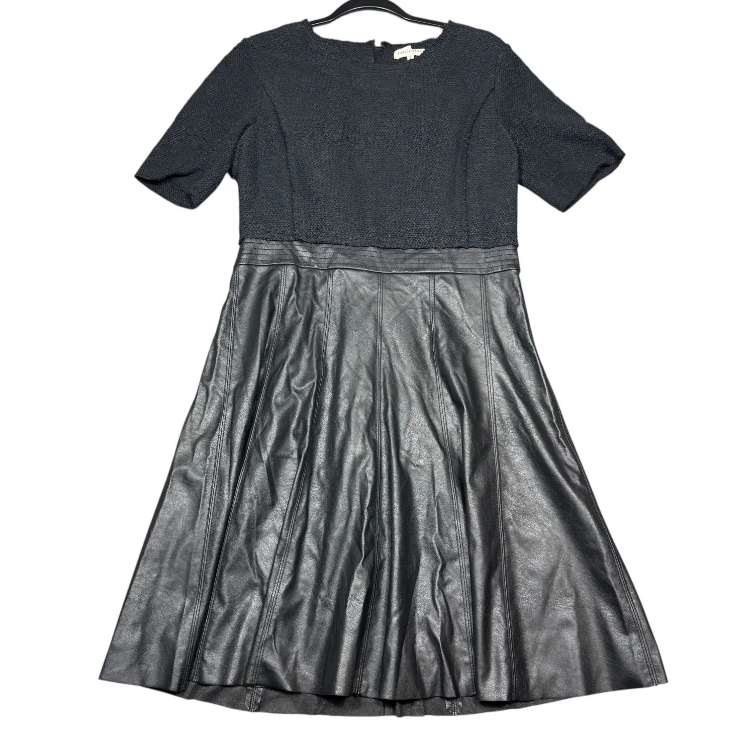 Rebecca Taylor Black Bouclé Faux Leather Fit & Flare Dress Size 12 - Image 3