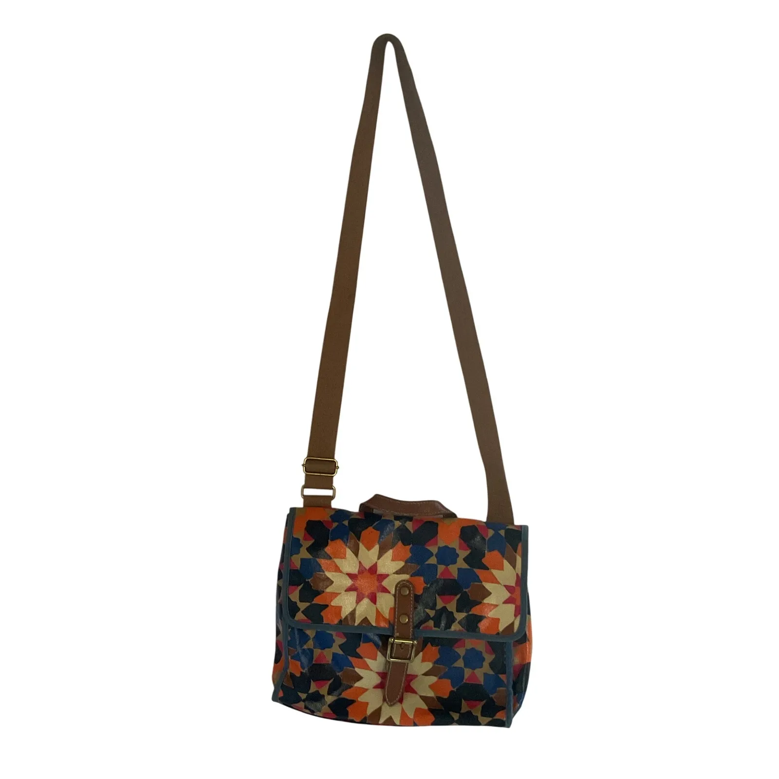 Fossil Multicolor Geometric Crossbody Satchel Bag Leather Trim - Image 5