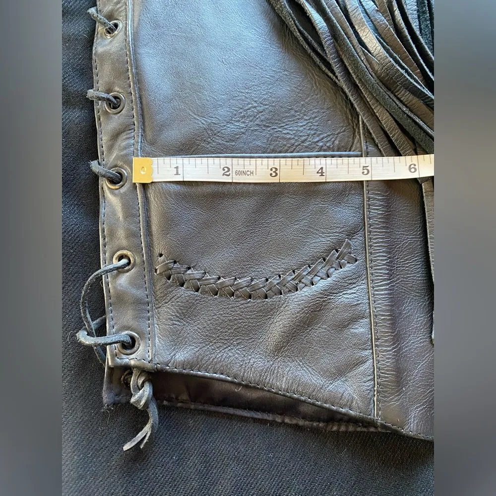 VTG Frontier Leather Fringe Lace up Hand Beaded Southwestern Vest! Black Size L - Image 6