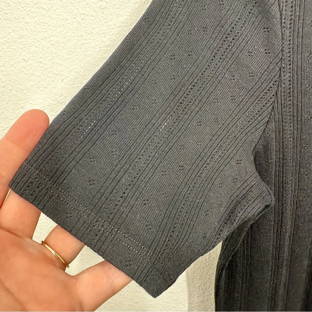 Treasure & Bond Nordstrom Pointelle Knit Black Scoopneck Casual Short Sleeve NWT - Image 2