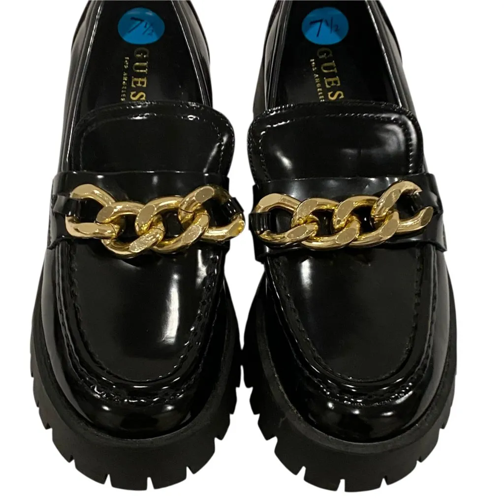 GUESS Hillford Chunky Platform Loafers 7 Black Y2K Lug Chain Link Grunge Preppy - Image 13