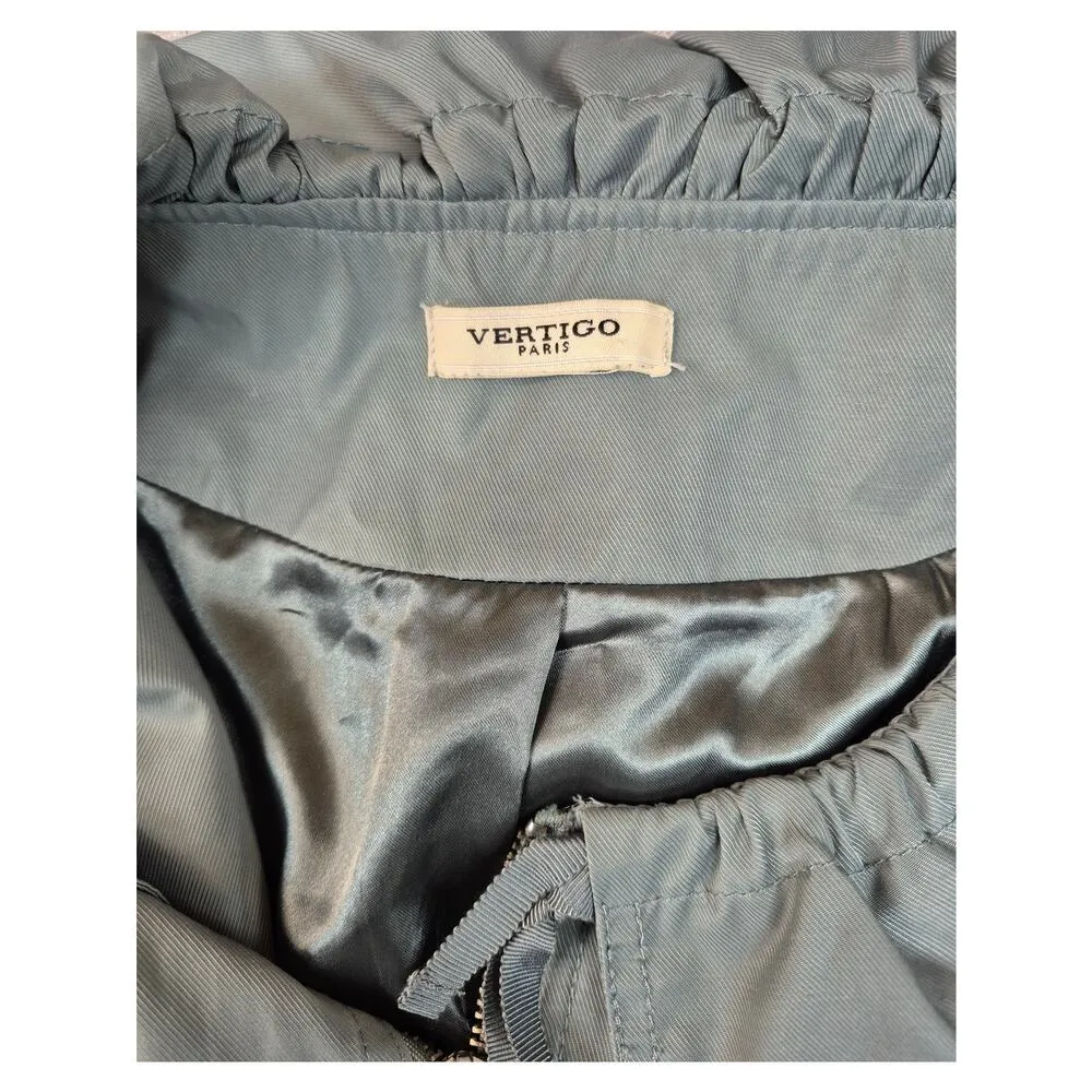 Vertigo Paris Fancy Pale Blue Green Trench Coat Fully Lined Sz S/M Silky - Image 5