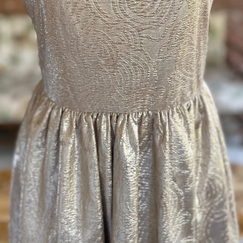 One Clothing Gold Metallic Mesh Illusion Fit and Flare Mini Dress M (jrs) - Image 6