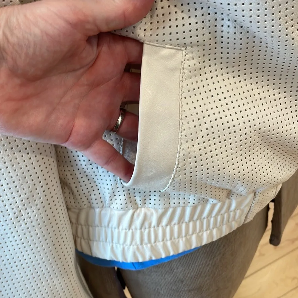 Ann Taylor ivory full zip elastic waist vegan leather jacket - Image 4