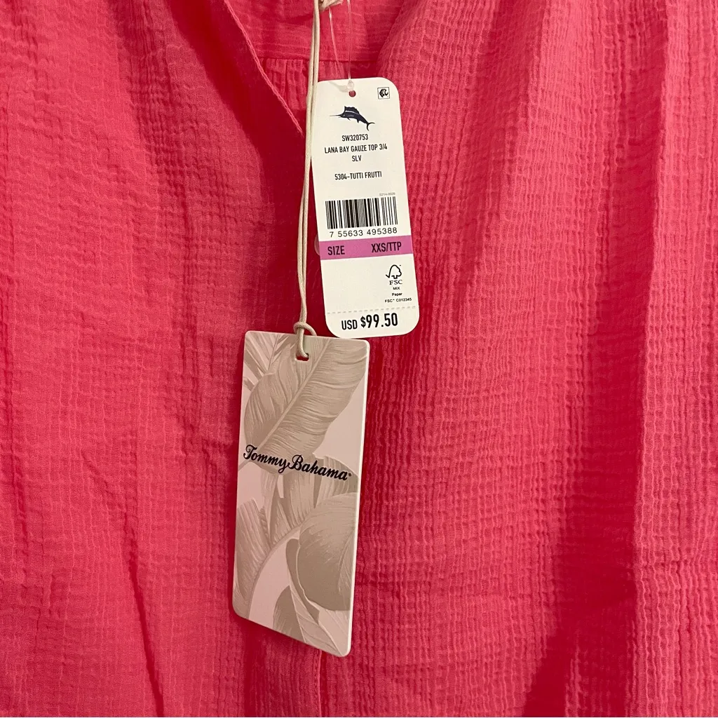 NWT Tommy Bahama Lana Bay Gauze Top 3/4 Sleeve | Size: XXS - Image 4