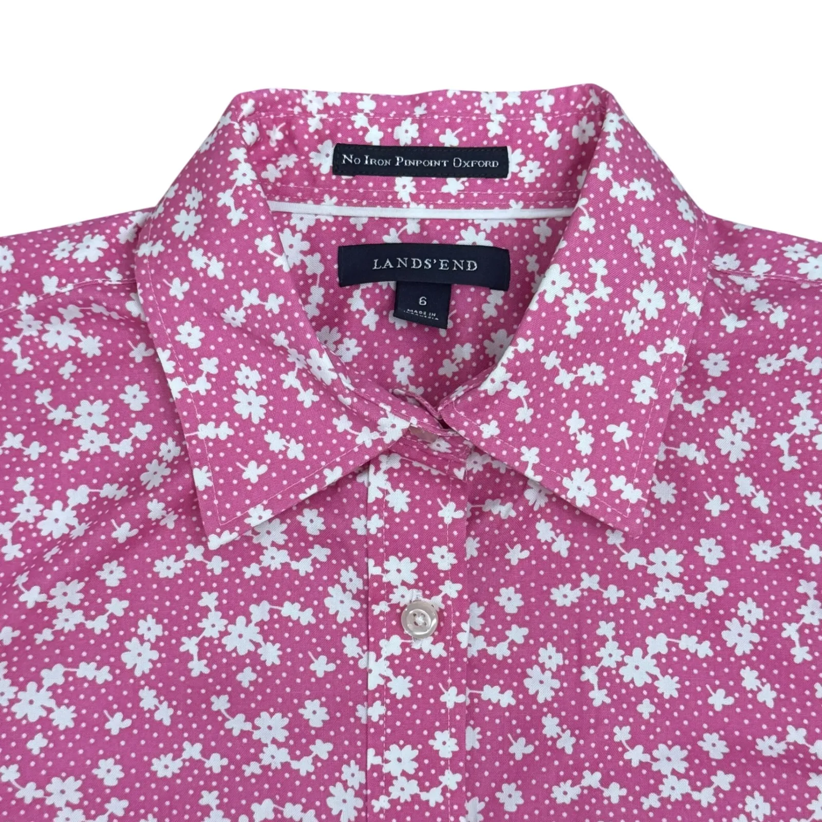 Lands'‎ End Pink Floral No Iron Pinpoint Oxford Button Down Long Sleeve size 6 - Image 2
