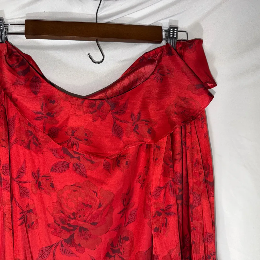 Free People These Nights Red Blouse with Floral  Detail One Shoulder Ruffle trim - Image 10
