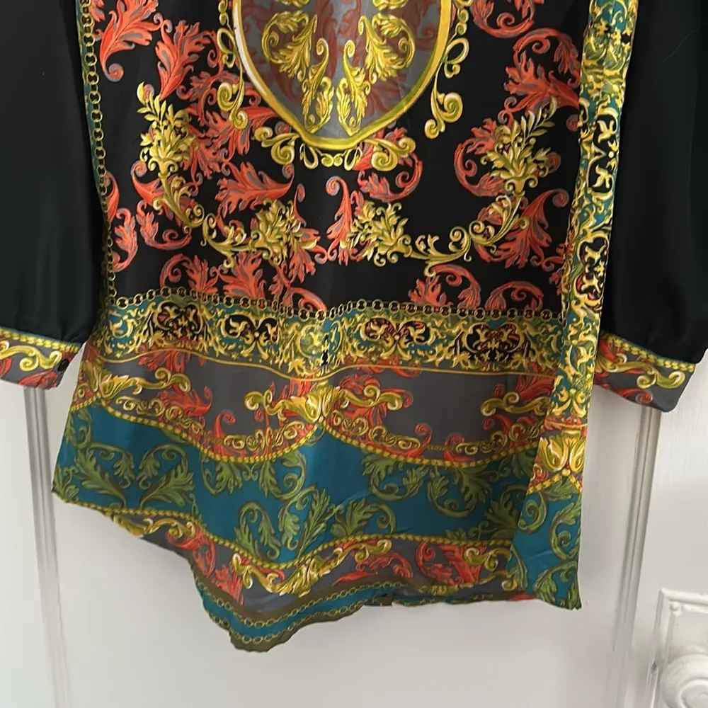 Angie Baroque Paisley Pattern Shirt Dress Black Blue Green Yellow Scroll NWT S - Image 6