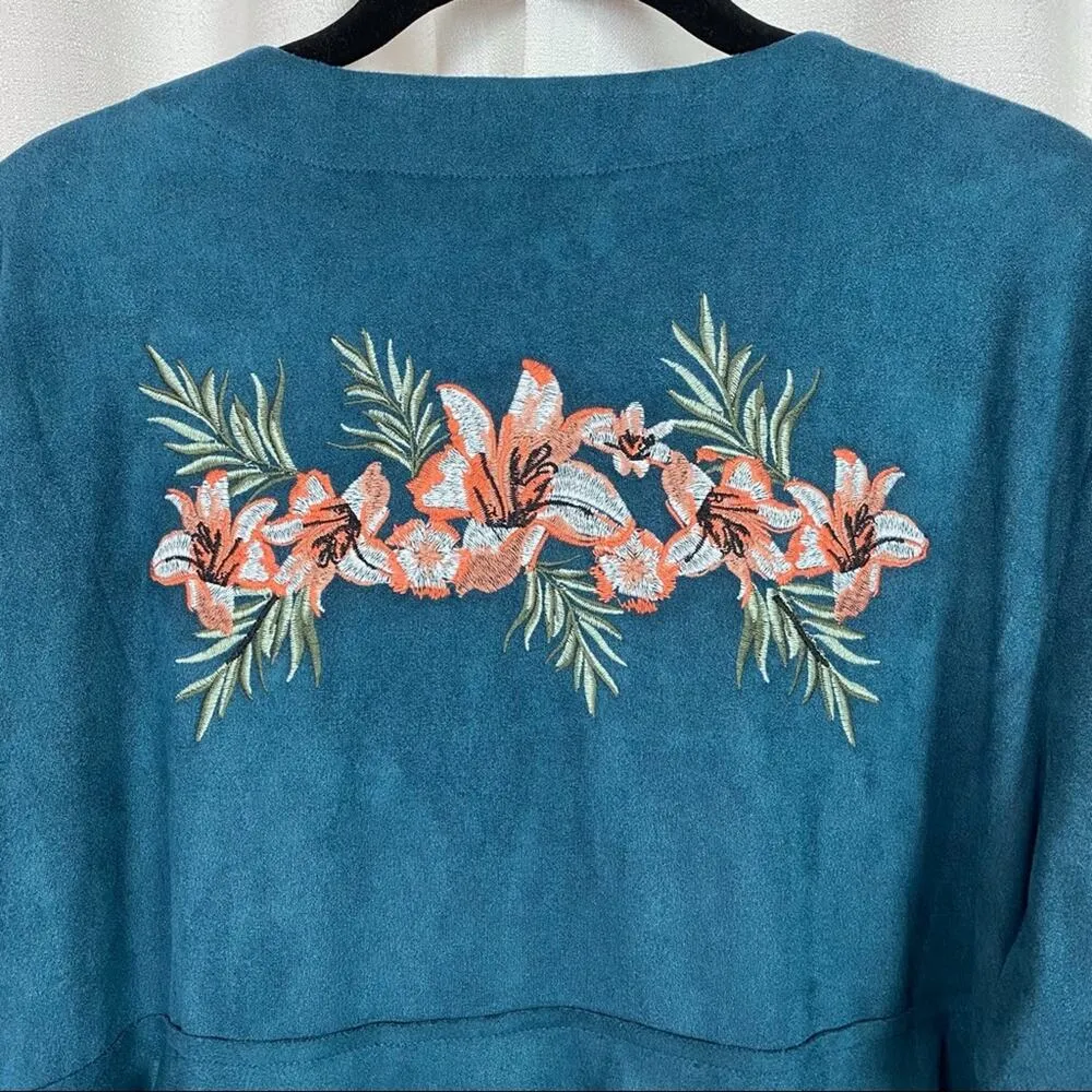 JOH Teal Velvet Floral Embroidered Ruffle Jacket Sz.XL NWT Green - Image 8