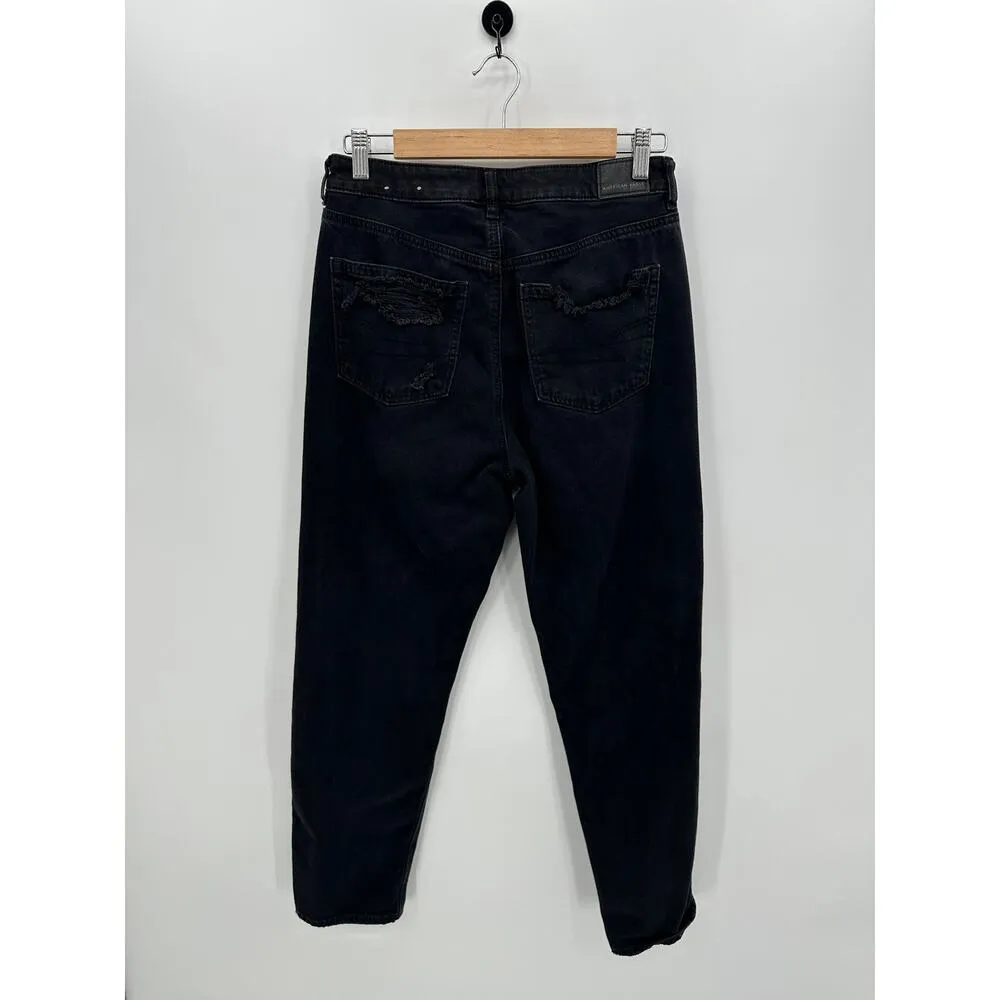 American Eagle Mom Jean Women Size 6 Black Denim High Waisted Distressed - Image 2