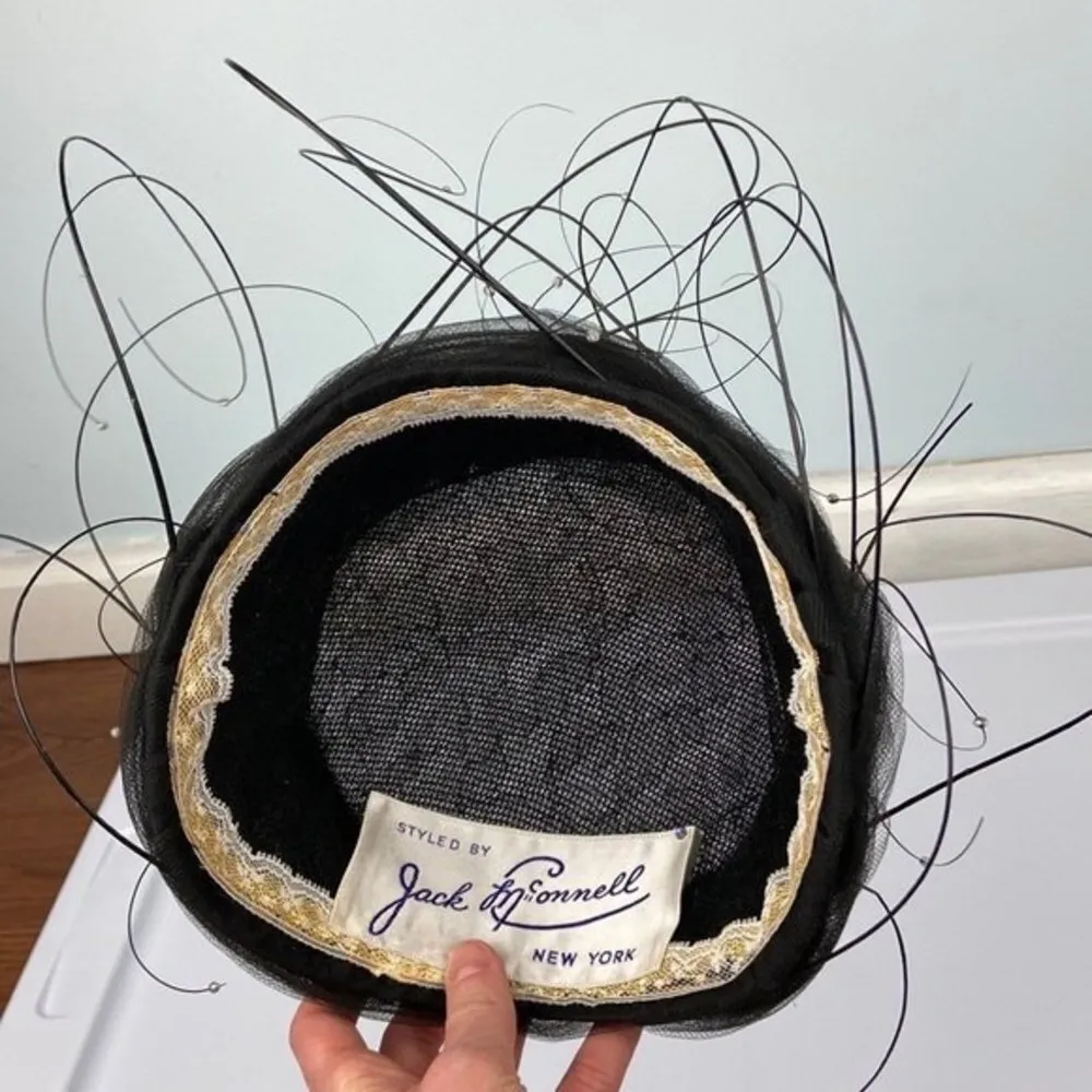 Jack McConnell Hat Vintage Feathers Rhinestones Black - Image 5