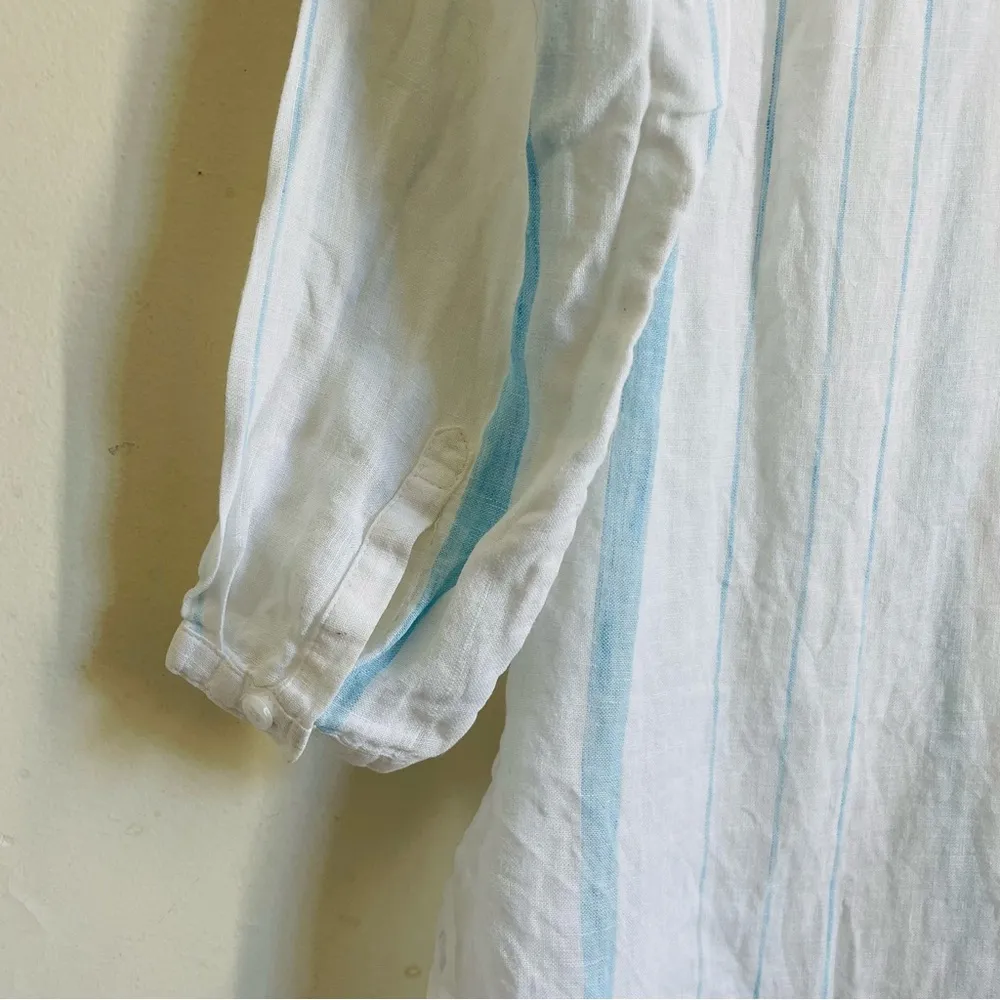 Island Company Gentleman Shirt Linen Striped Button Up size S White Blue women’s - Image 7