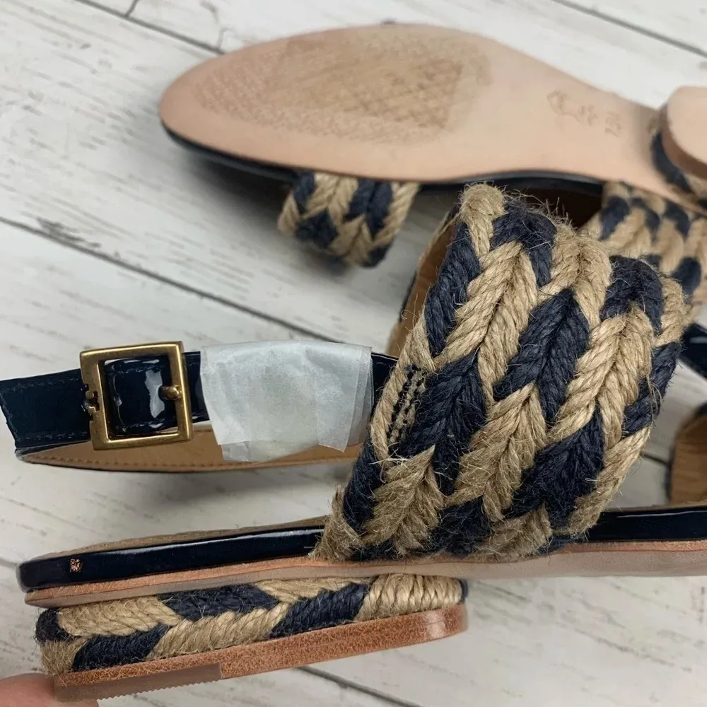 Tory Burch Lola Flat Sandal Woven Nautical 7 Blue - Image 7