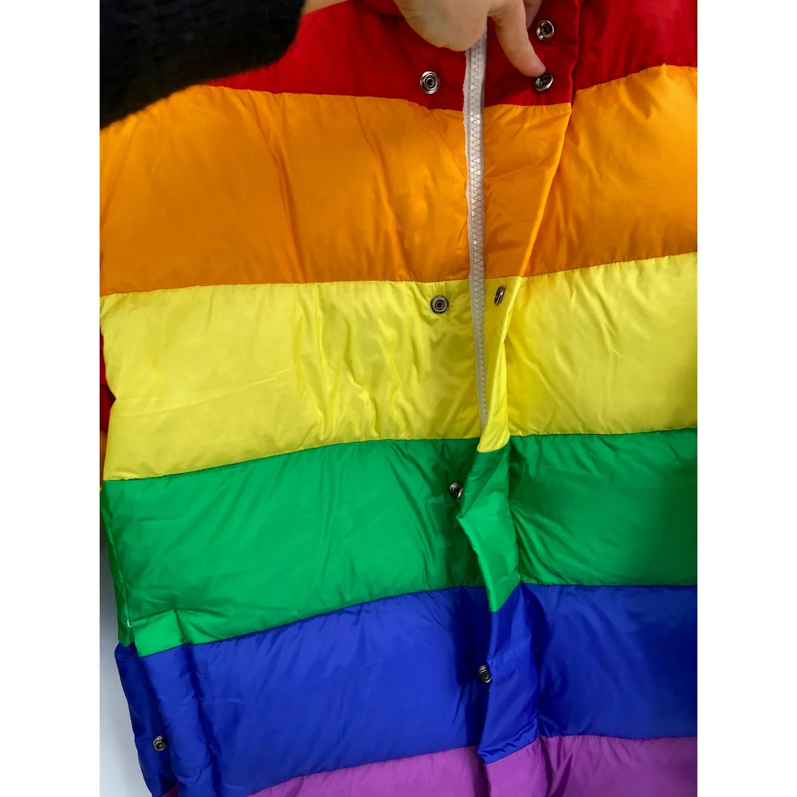 Burberry Rainbow Striped Feather Down Puffer Jacket Size 44 - Image 3