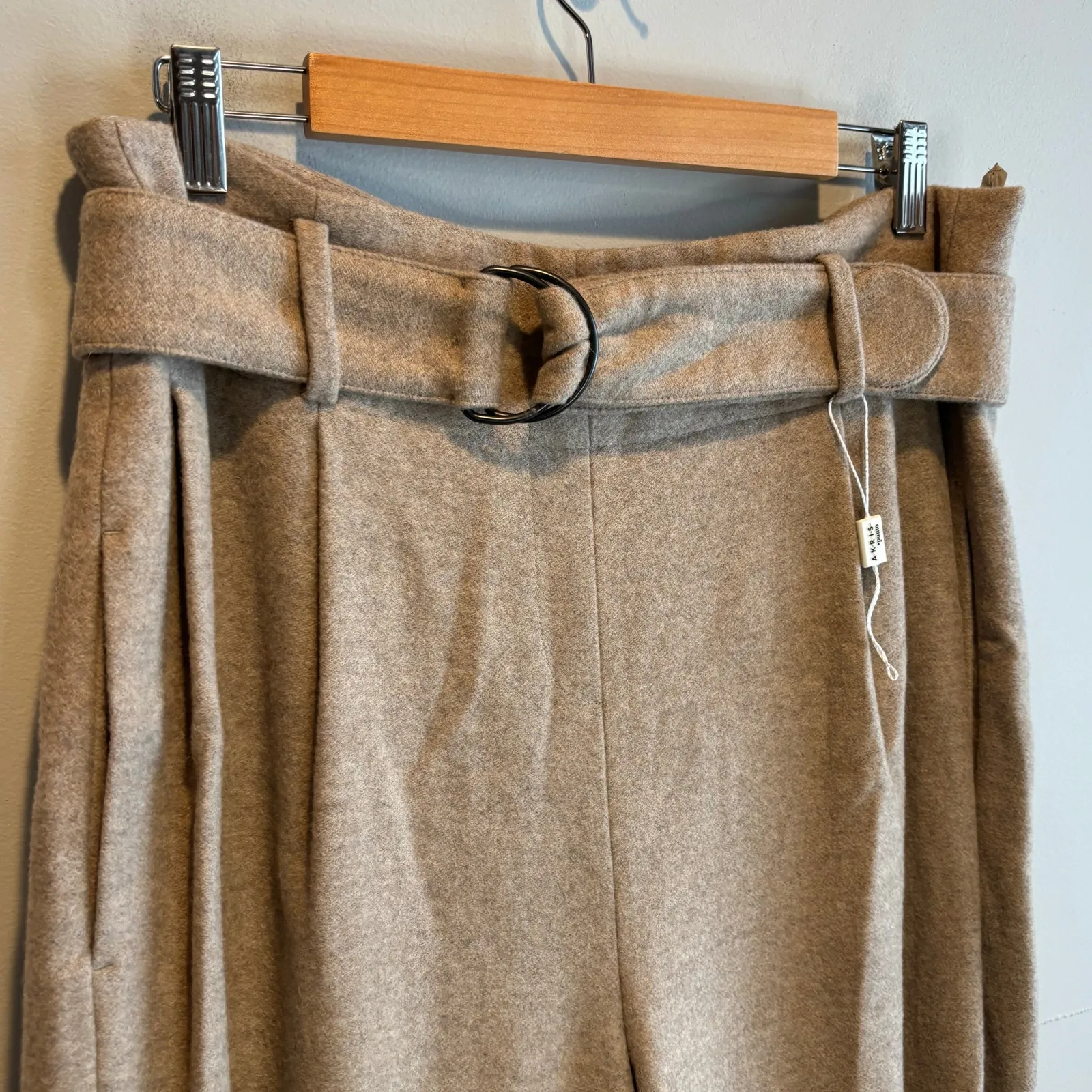 Akris Punto Fiorella Tan Wide Leg Culotte Cropped Wool Blend Pant - size 12 - Image 3