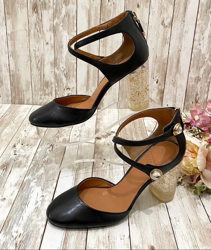 WHAT FOR Black Strappy Glass Heels Sandals 35 Size 4 - Image 2