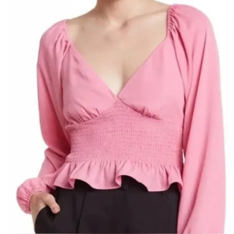 WAYF‎ pink smocked blouse with raglan sleeves size Medium NWT - Image 4