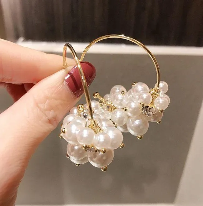 Pearl Open Hoop Earrings for Women Gold - Image 2