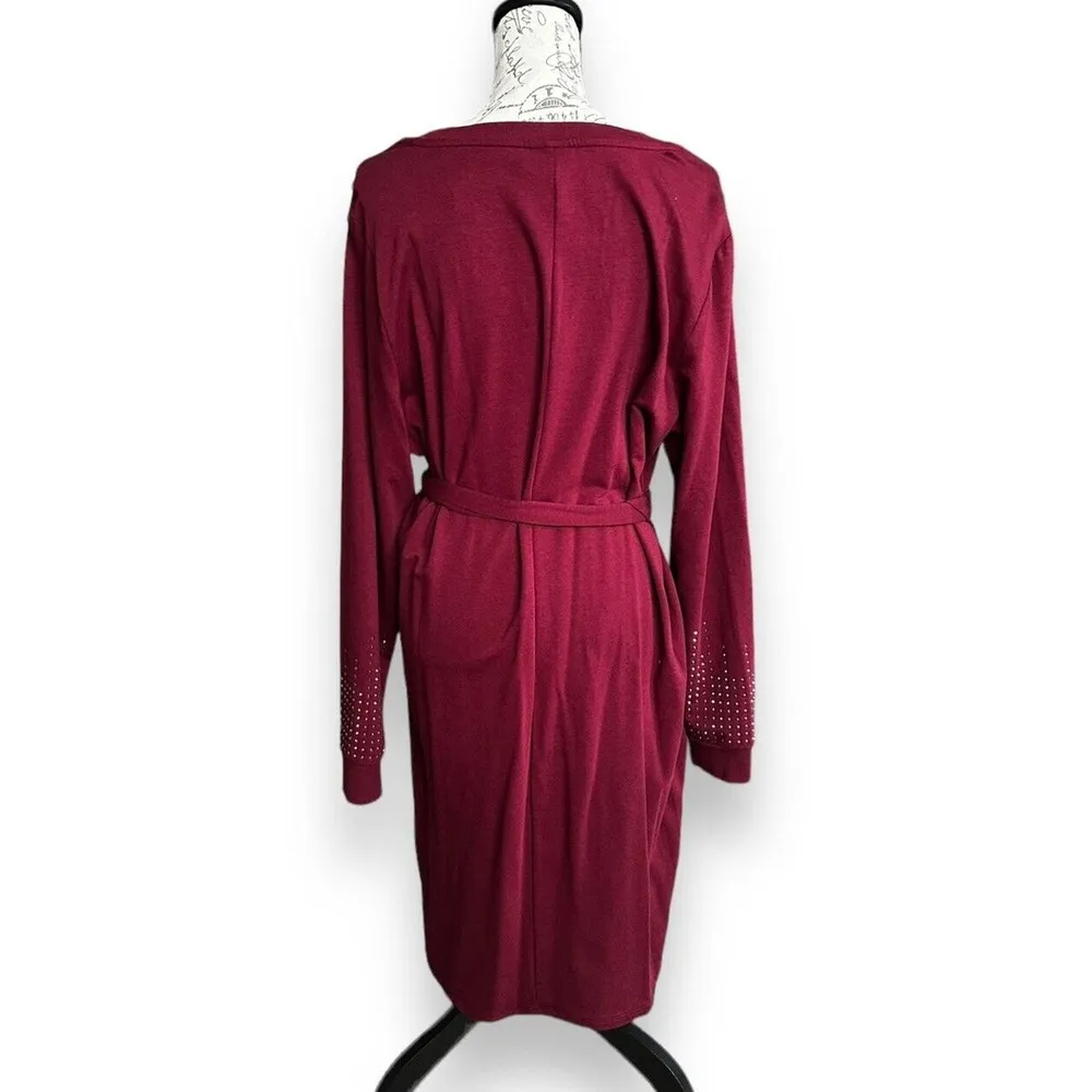 Torrid Pullover Mini Dress French Terry Tie Waist Embellished Cuff Burgundy 2X - Image 5