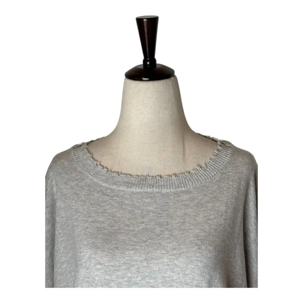Minnie Rose Sweater Women Medium Gray Cotton Cashmere Knit Frayed Edges‎ Luxury - Image 4