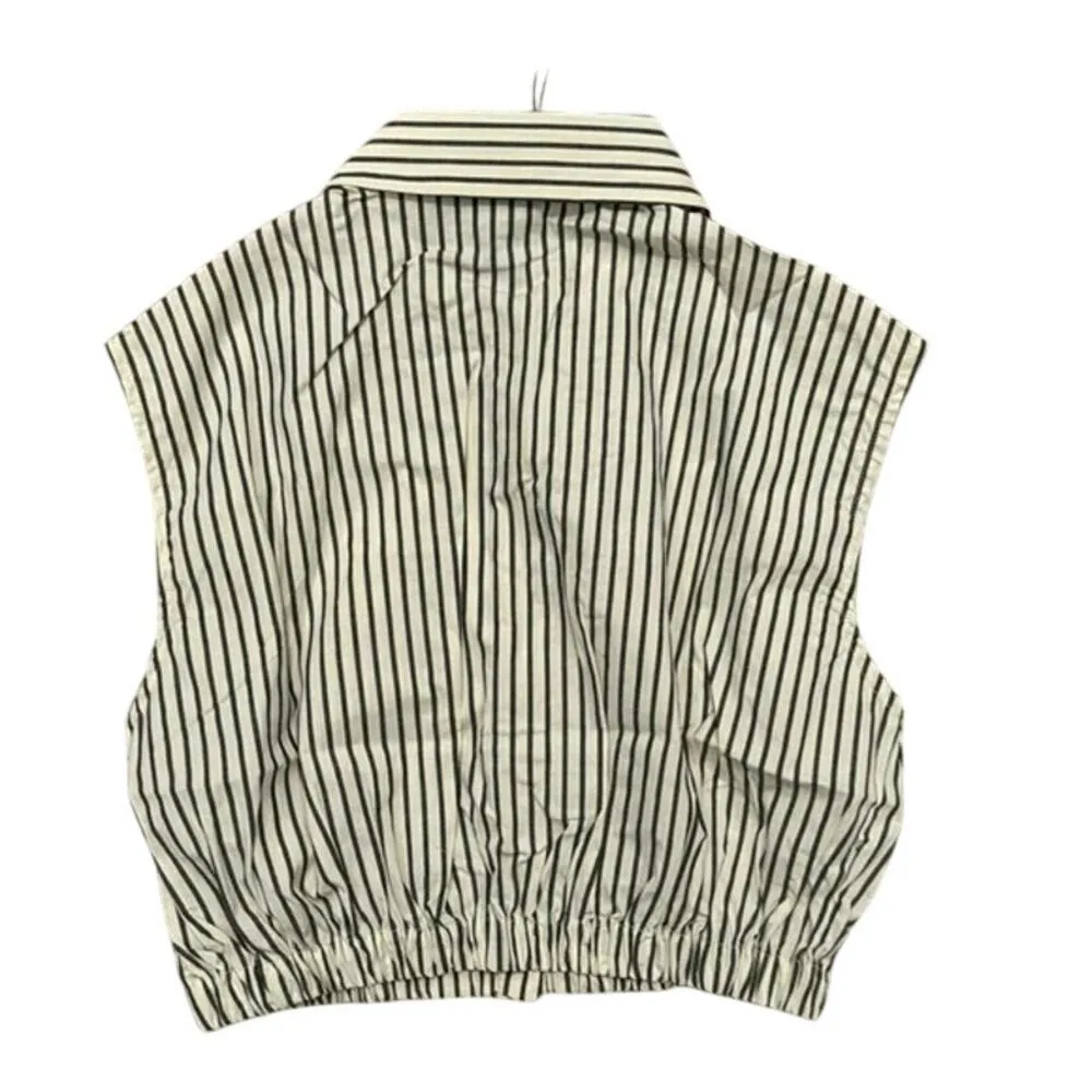 NWT Weworewhat Cropped Sleeveless Popover Shirt Small Antique White Grey Stripe - Image 11