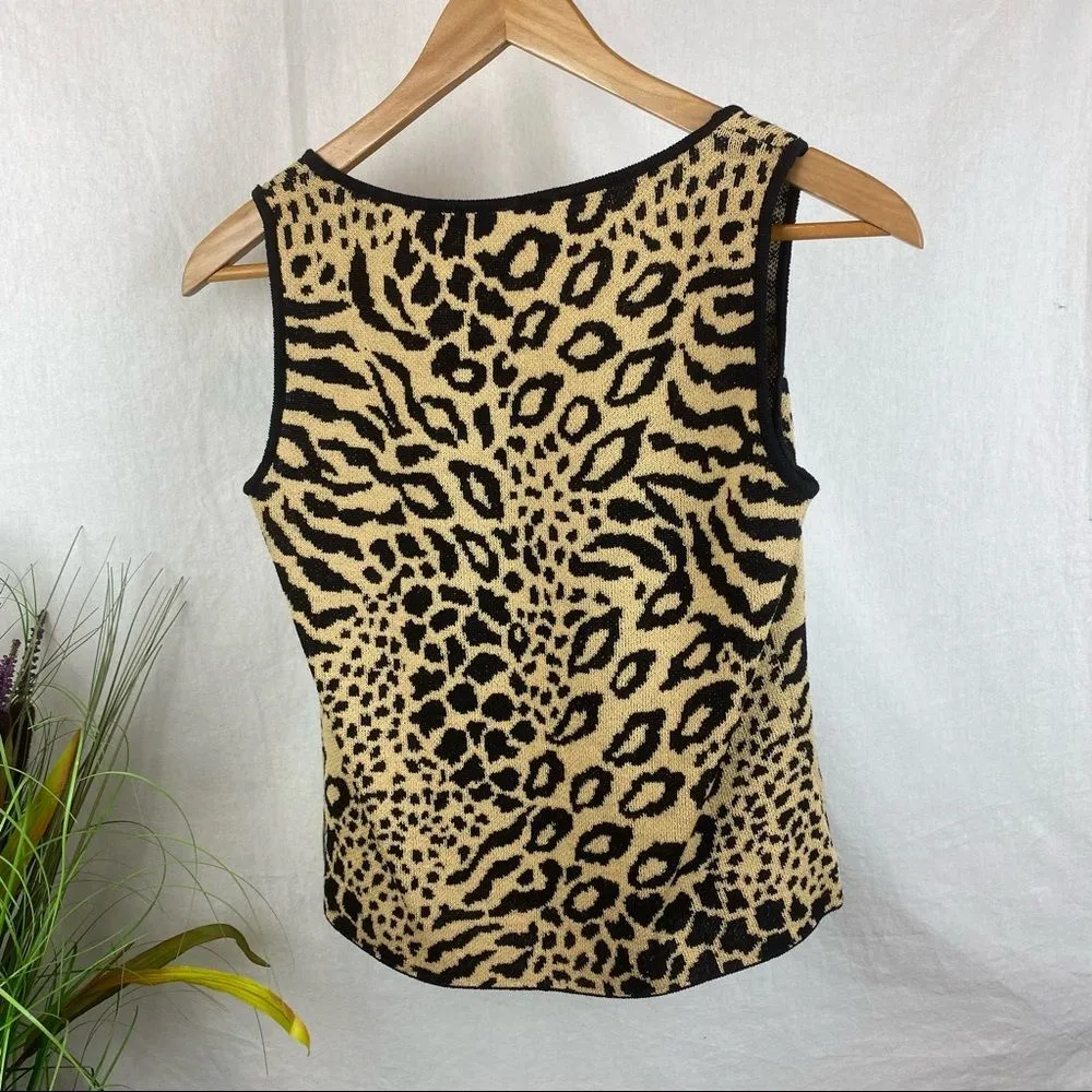 St John Animal Print Brown & Black Sleeveless Print Knit Woven Tank Top S - Image 2