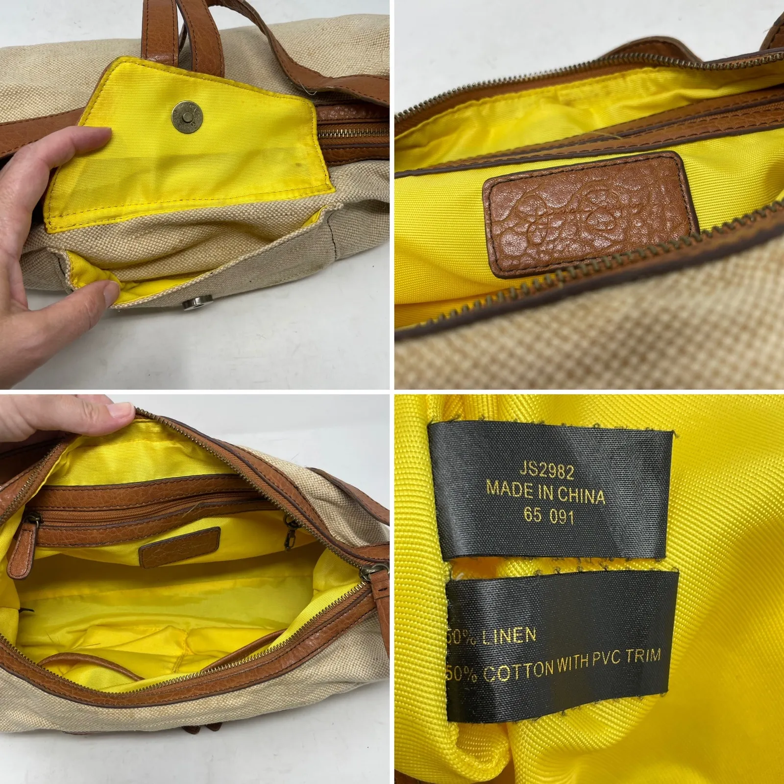 Jessica Simpson Y2K Linen & Faux Leather Baguette Bag - Image 8