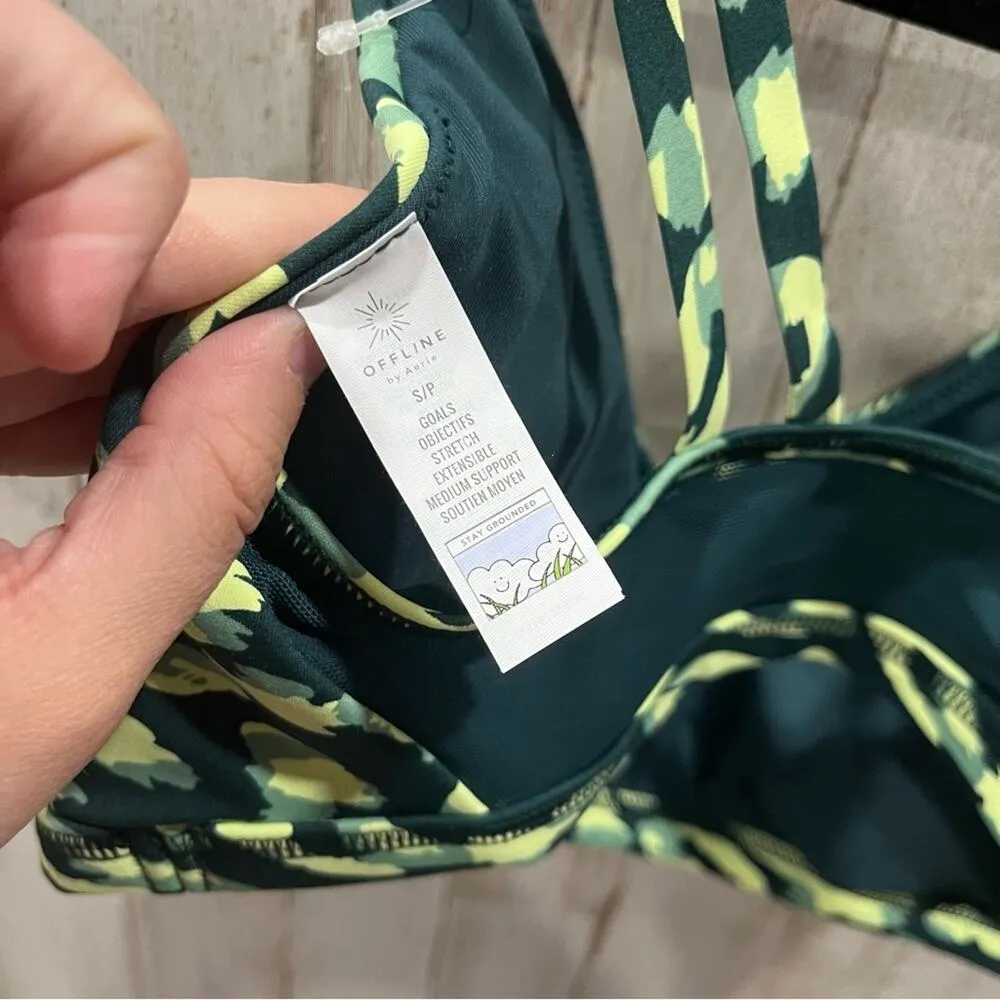 NWT Aerie Offline Goals Plunge Sports Bra Deep Forest Green Animal Print - Image 7