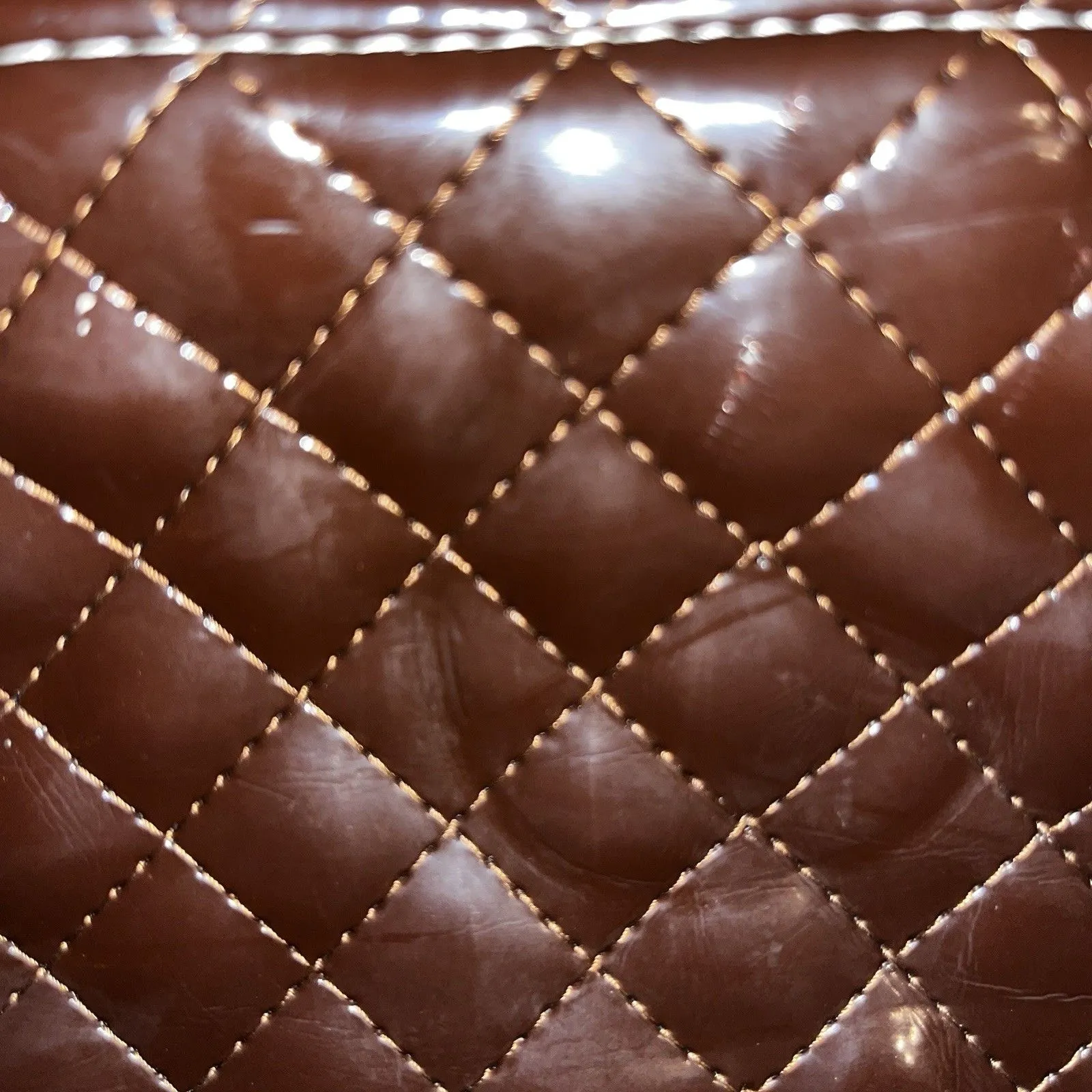 Consuela Quilted Brown Patent w Leather Trim Embroidered Clutch Wristlet NEW - Image 9