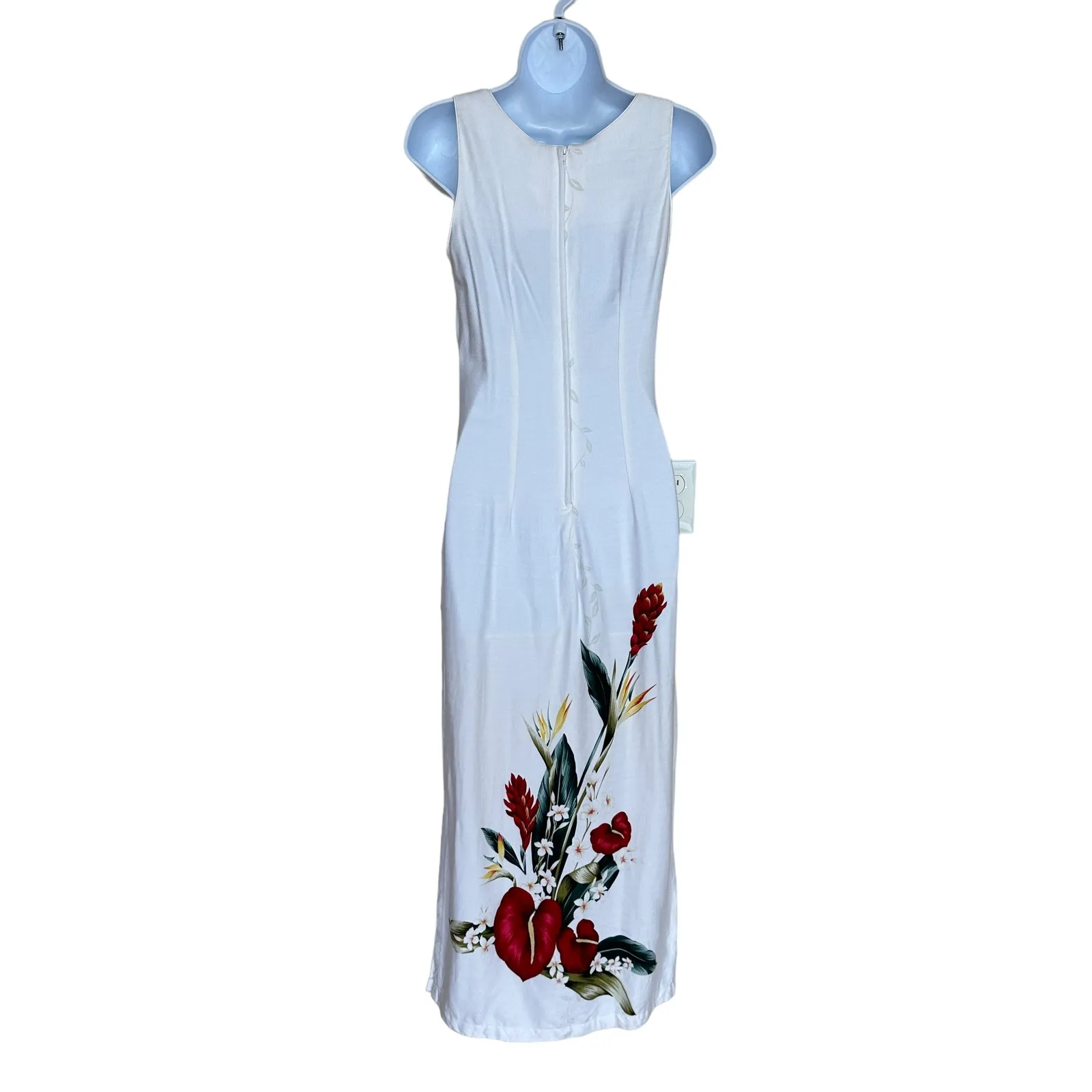 Hawaiian White Maxi Sundress SMALL Dress Hibiscus Vintage 90s Vacation Bride - Image 2