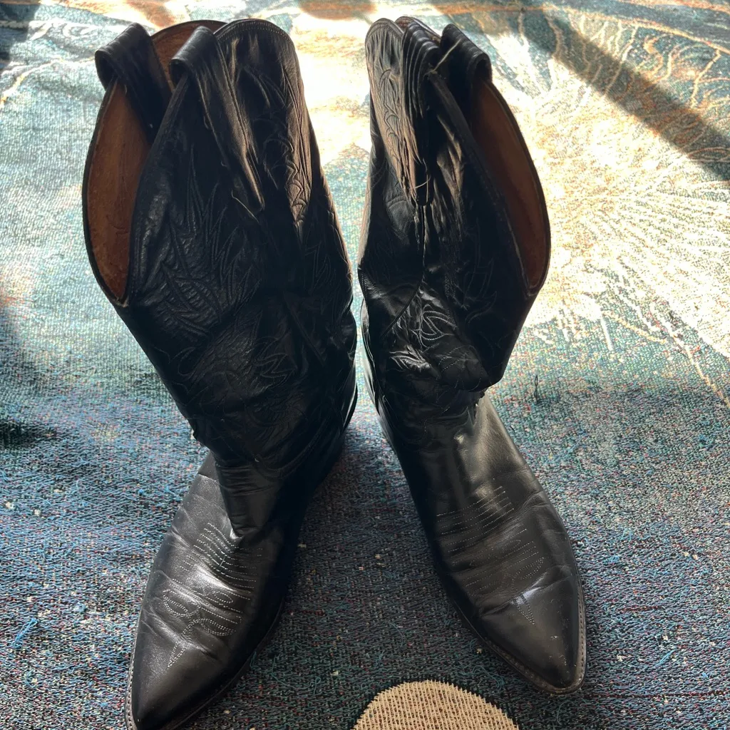 Tony Lama Black Leather Western Cowboy Boots Women’s 9.5 Point Toe Classic Ranch - Image 3