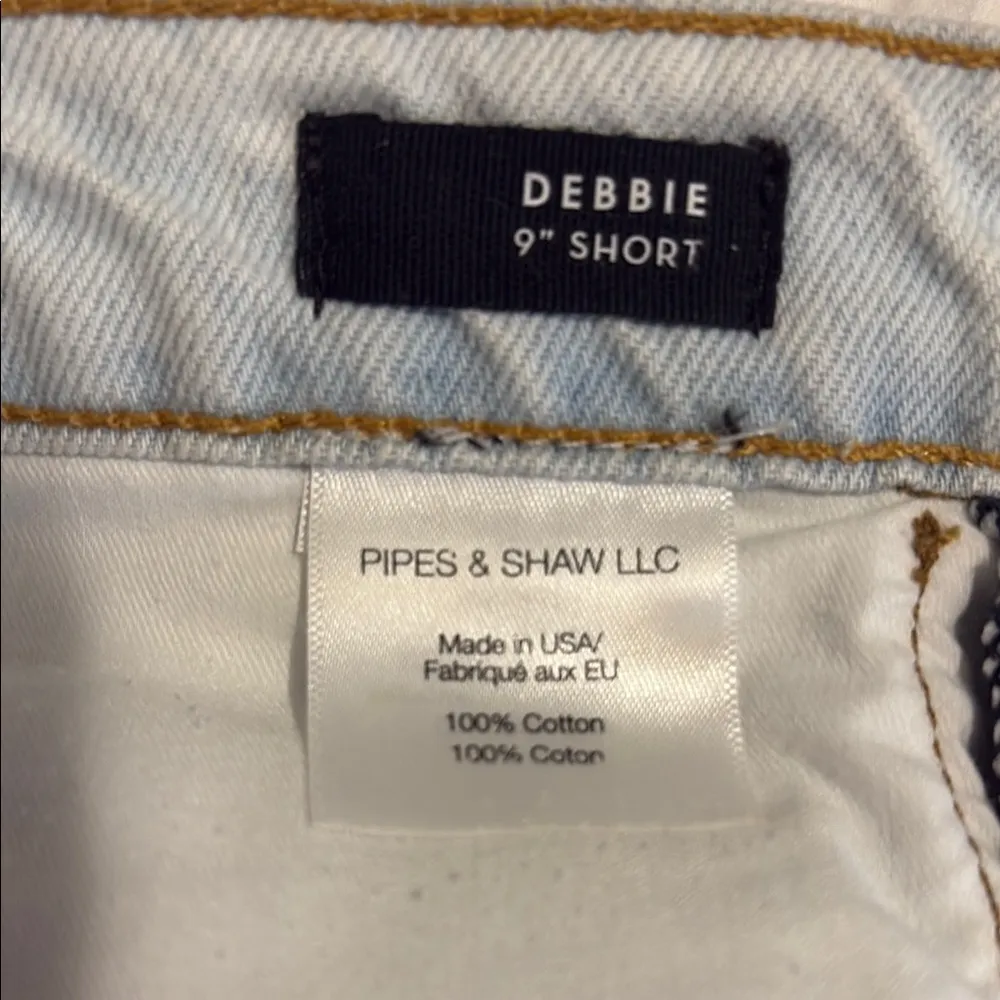 Veronica Beard Distressed Light Blue Jean Shorts with Stripe 9 inch Debbie - Image 6