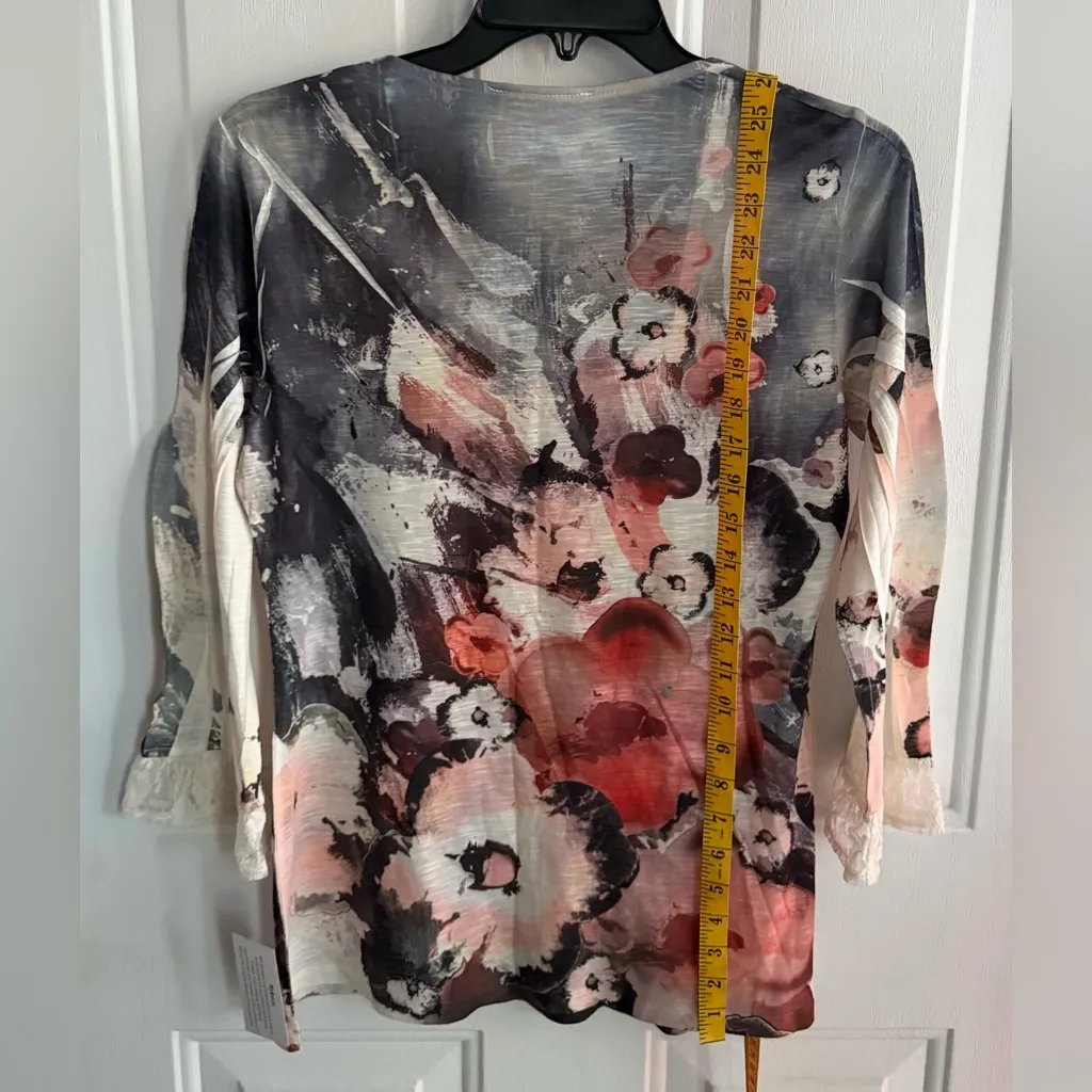 Style & Co. Jeans Floral Lace Trim Embellished Blouse SIZE XS,  3/4 Sleeve NWT - Image 9