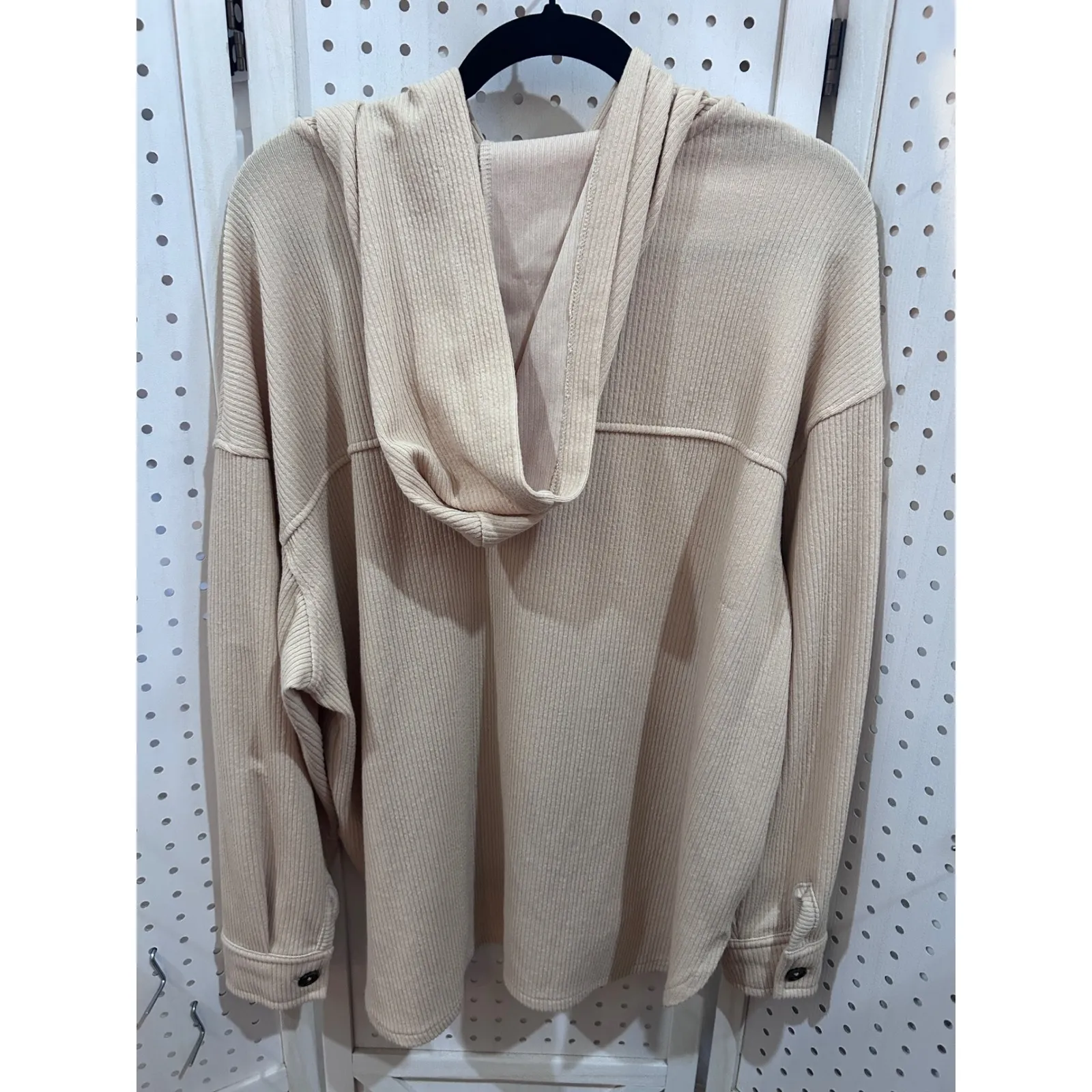 Time and Tru Womens Beige Ribbed Button Up Hoodie Shirt Jacket Size L Shacket Tan Size L - Image 7