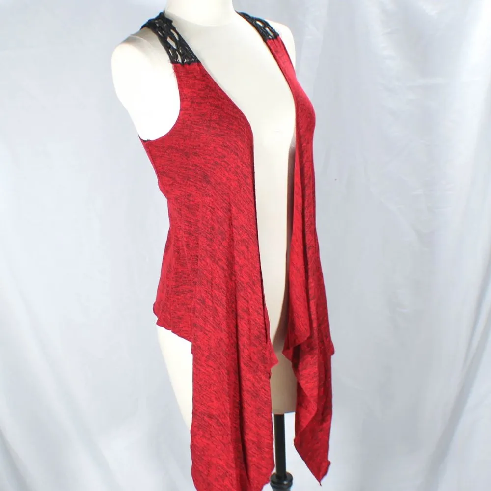 Y2K Red Open Vest with Black Crochet Back Design Size Small - Image 3