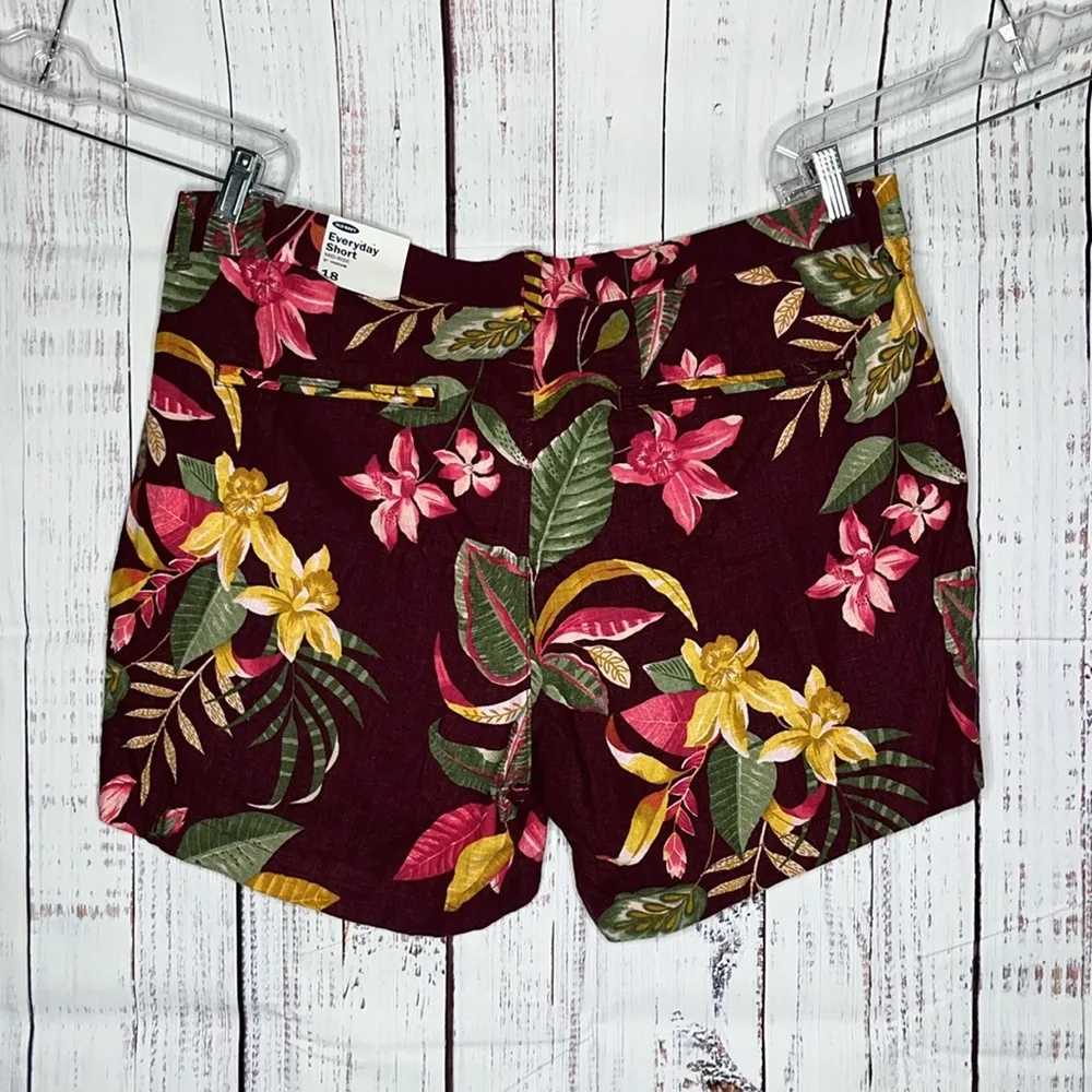 Old Navy Size 18 Tropical Floral Print Linen Blend Mid-Rise Everyday Shorts - Image 2
