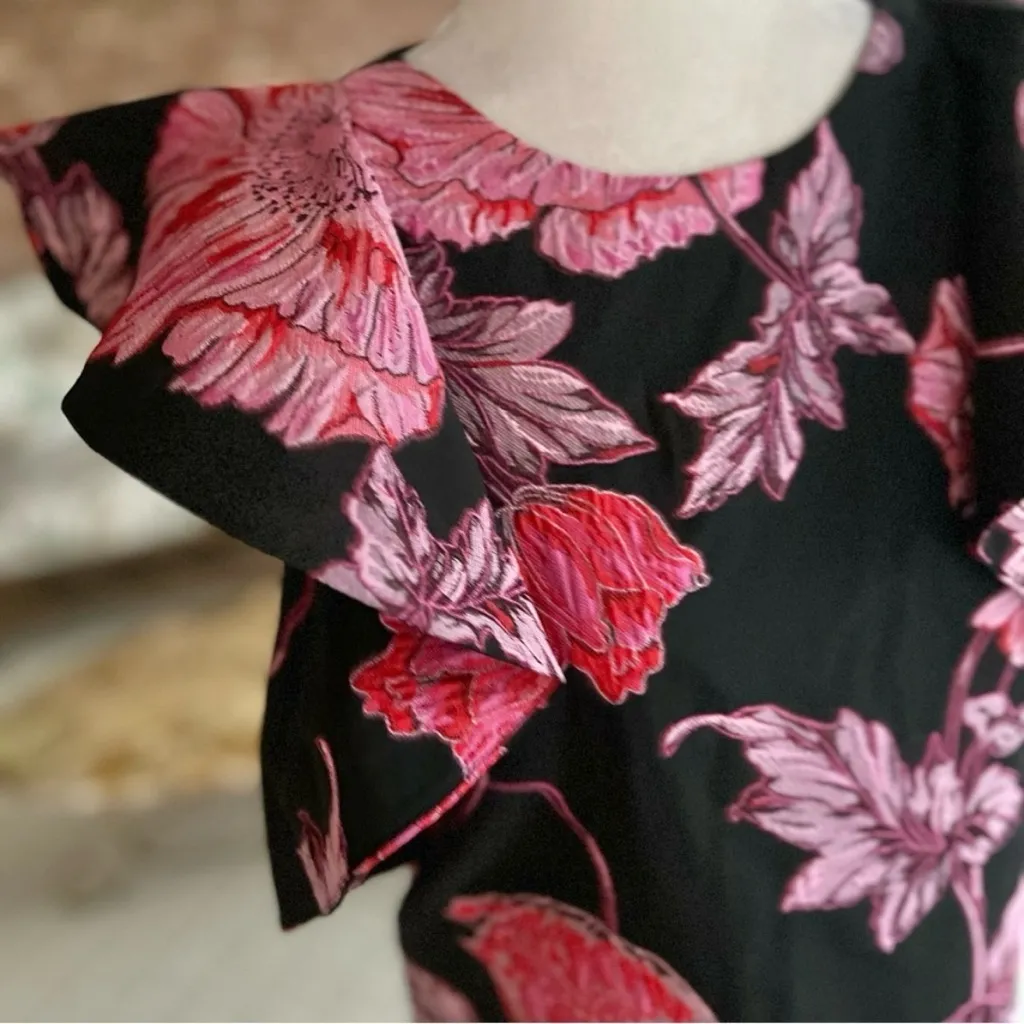 NWT Badgley Mischka Belle Gina Dress Mini Jacquard Black Pink Floral 4 Cocktail - Image 6