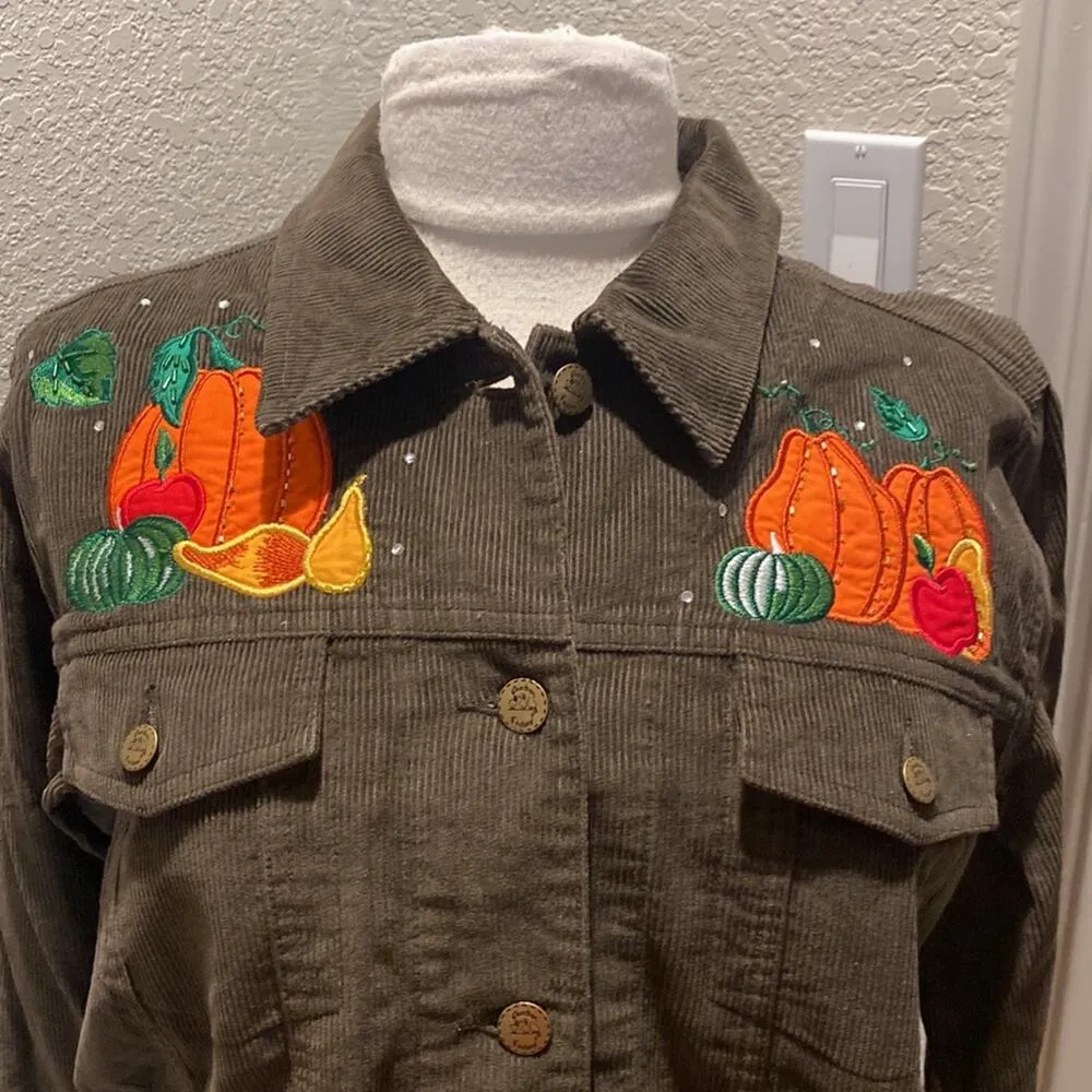 The Quacker Factory Autumn Corduroy Button Jacket Beaded Embroidered NWT Sz M - Image 2