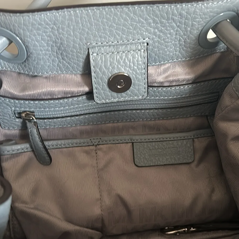 Michael Kors Large Pebbled Leather Dalia Dusty Blue Tote Shoulder Bag - Image 9